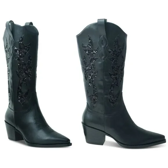 Wild Pair Black Cowboy Boots with Embellished Design - Picture 2 of 5